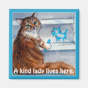Cute cat hobo sign, kind lady lives here magnet
