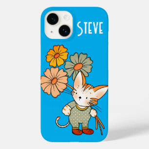 Cute cat holding flowers Personalised text Case-Mate iPhone 14 Case