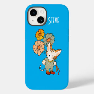 Cute cat holding flowers Personalised text iPhone 14 Case