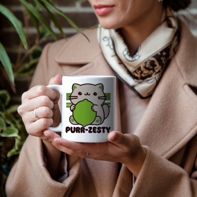 Cute Cat Holding Lime Pun  Coffee Mug (Creator Uploaded)