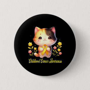 Cute Cat Holding Ribbon Childhood Cancer Awareness 6 Cm Round Badge