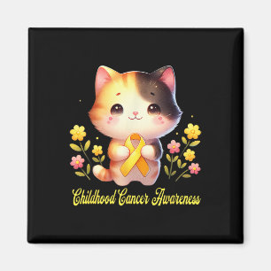 Cute Cat Holding Ribbon Childhood Cancer Awareness Magnet