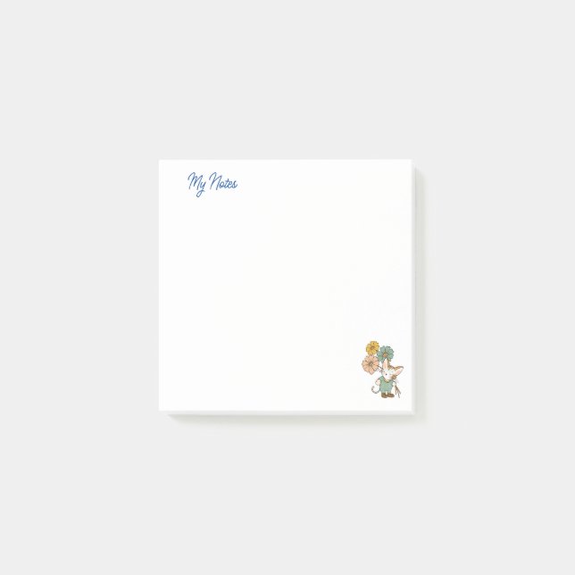 Cute cat holdings flowers personalised post-it notes (Front)