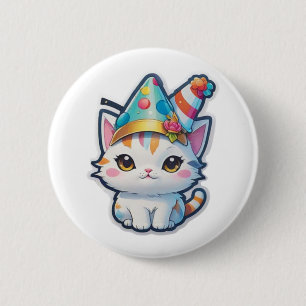 Cute cat holds a New Year's party 6 Cm Round Badge