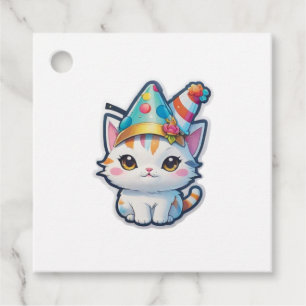 Cute cat holds a New Year's party Favour Tags
