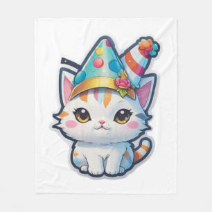 Cute cat holds a New Year's party Fleece Blanket