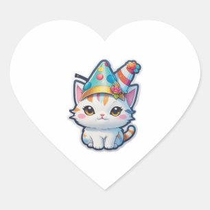 Cute cat holds a New Year's party   Heart Sticker