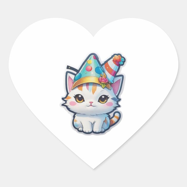 Cute cat holds a New Year's party   Heart Sticker (Front)