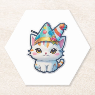 Cute cat holds a New Year's party   Paper Coaster