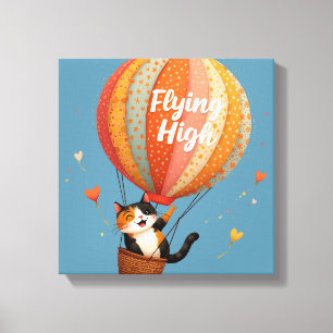 Cute Cat Hot Air Balloon Whimsical Art Canvas Print