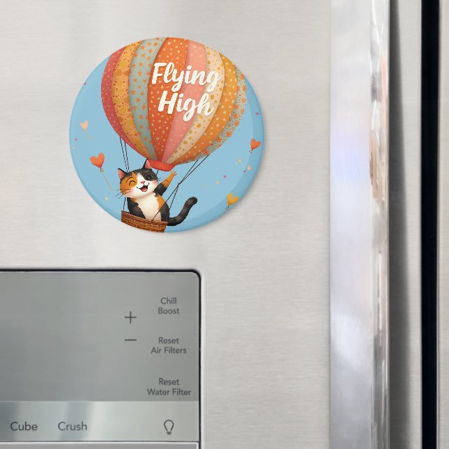 Cute Cat Hot Air Balloon Whimsical Art Magnet (In Situ (Fridge))
