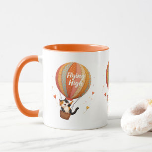 Cute Cat Hot Air Balloon Whimsical Art Mug