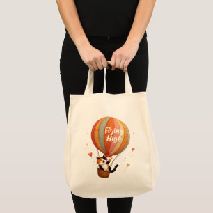 Cute Cat Hot Air Balloon Whimsical Art Tote Bag
