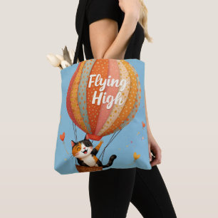 Cute Cat Hot Air Balloon Whimsical Art Tote Bag