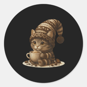 Cute Cat Hot Chocolate Cosy Winter Cocoa Coffee Classic Round Sticker