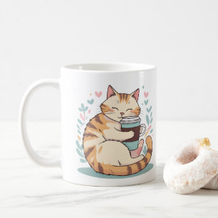 Cute Cat Hugging Coffee Cup Whimsical Mug