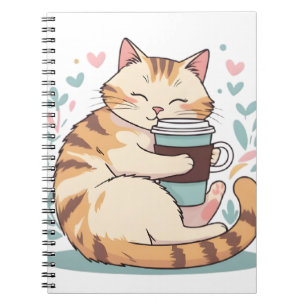 Cute Cat Hugging Coffee Cup Whimsical Spiral Not Notebook
