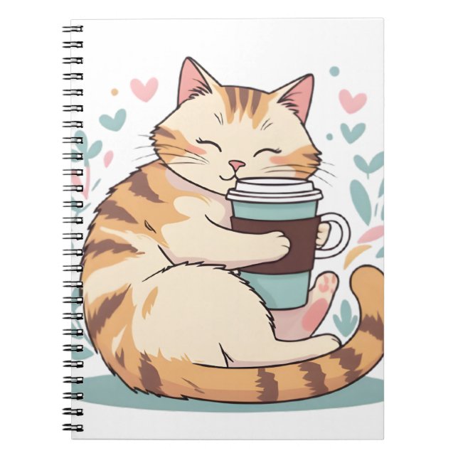 Cute Cat Hugging Coffee Cup | Whimsical Spiral Not Notebook (Front)