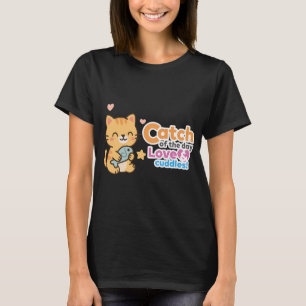 Cute Cat Hugging Fish with Love and Joy T-Shirt