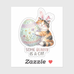 Cute Cat Hugging Giant Floral Easter Egg Sticker