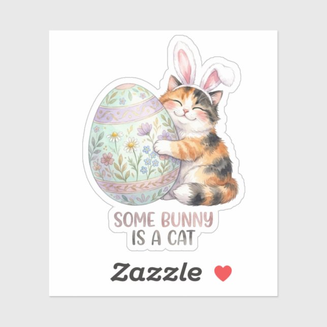 Cute Cat Hugging Giant Floral Easter Egg Sticker (Sheet)