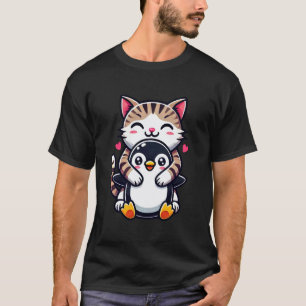 Cute Cat Hugging Penguin T-Shirt