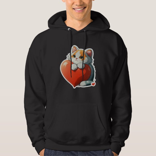 Cute Cat Hugging Red Heart for Kitten  and Cats ow Hoodie (Front)