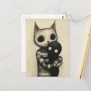 Cute Cat Hugging Thier Friend Postcard