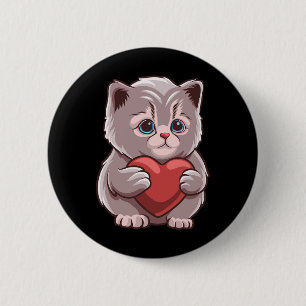 Cute Cat Hugging Valentine Heart Kitty Love Cat  6 Cm Round Badge