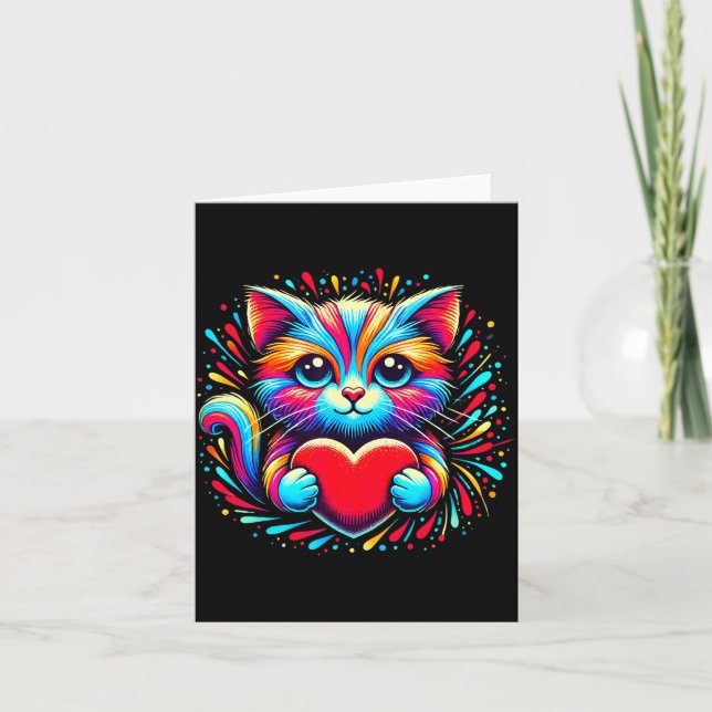 Cute Cat Hugging Valentine Heart Kitty Love Cat Ki Card (Front)