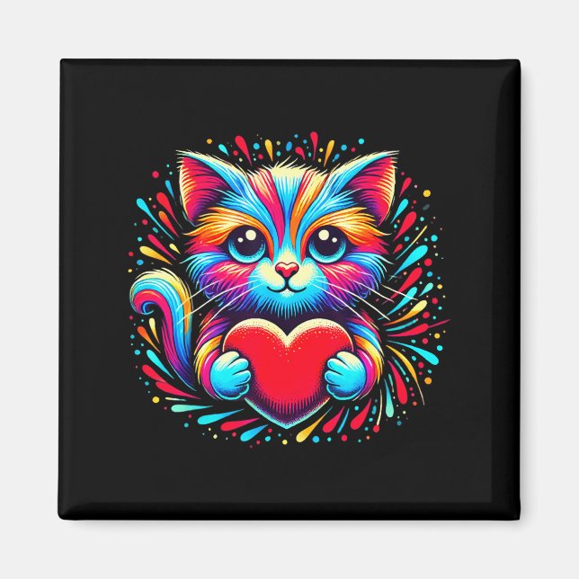 Cute Cat Hugging Valentine Heart Kitty Love Cat Ki Magnet (Front)