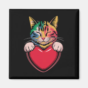 Cute Cat Hugging Valentine Heart Kitty Love Cat  Magnet