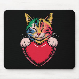 Cute Cat Hugging Valentine Heart Kitty Love Cat Mouse Mat