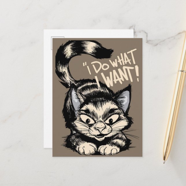 Cute Cat I Do What I Want Postcard (Front/Back In Situ)