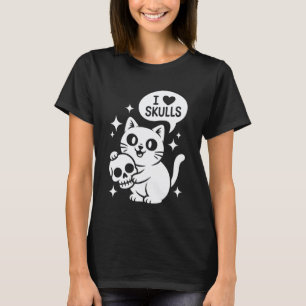 Cute Cat I Love Skulls Funny Goth Kitten Skull Lov T-Shirt