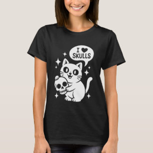 Cute Cat I Love Skulls Funny Goth Kitten Skull Lov T-Shirt