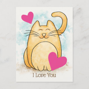 Cute Cat I Love You Hearts Postcard