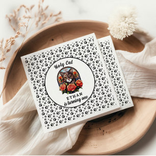 cute Cat I’m One! Cute Cat Girl 1st Birthday Napkin