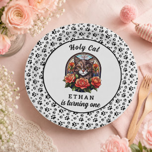 cute Cat I’m One! Cute Cat Girl 1st Birthday Paper Plate