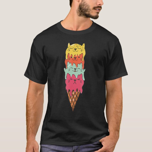 Cute Cat Ice Cream Cat Dessert  Cat T-Shirt (Front)