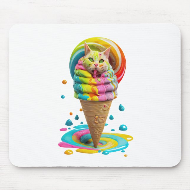 Cute Cat Ice Cream Cone colorful Mouse Mat (Front)