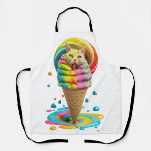 Cute Cat Ice Cream Cone colourful Apron