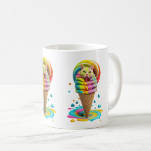 Cute Cat Ice Cream Cone colourful Coffee Mug