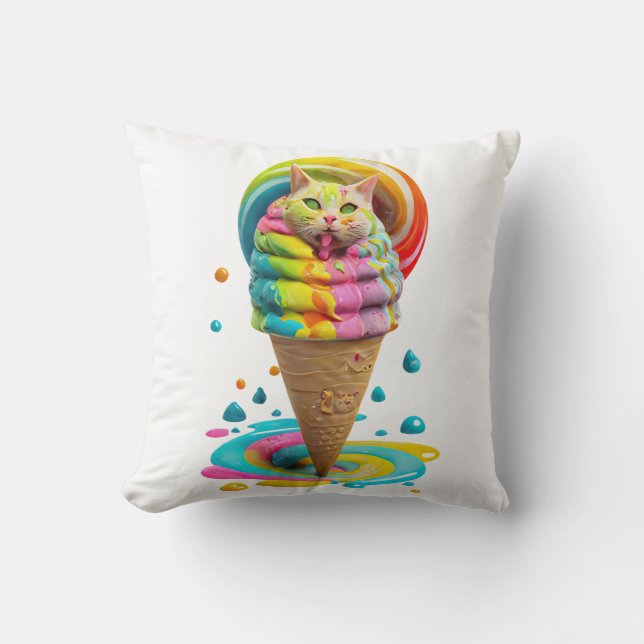 Cute Cat Ice Cream Cone colourful Cushion (Front)