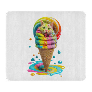 Cute Cat Ice Cream Cone colourful Cutting Board