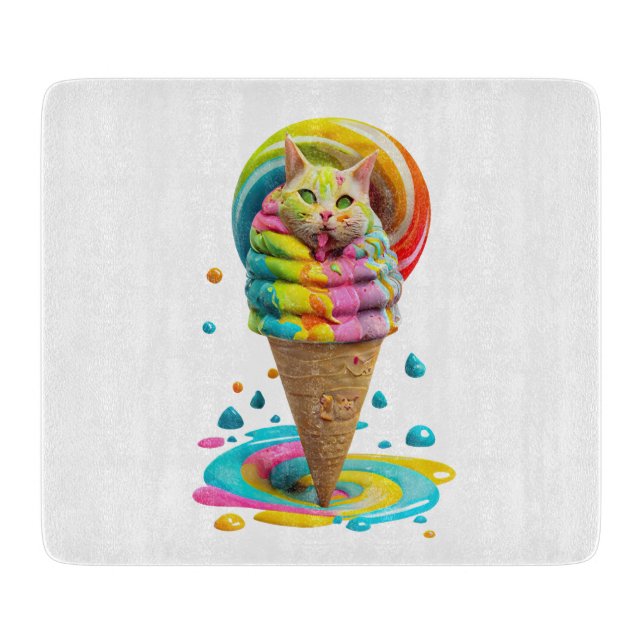 Cute Cat Ice Cream Cone colourful Cutting Board (Front)