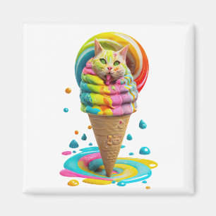 Cute Cat Ice Cream Cone colourful Magnet