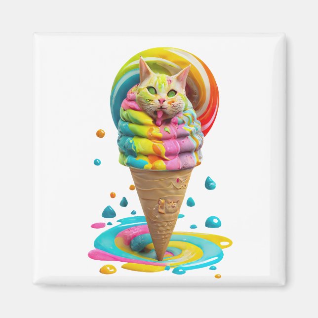 Cute Cat Ice Cream Cone colourful Magnet (Front)