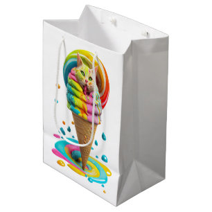 Cute Cat Ice Cream Cone colourful Medium Gift Bag
