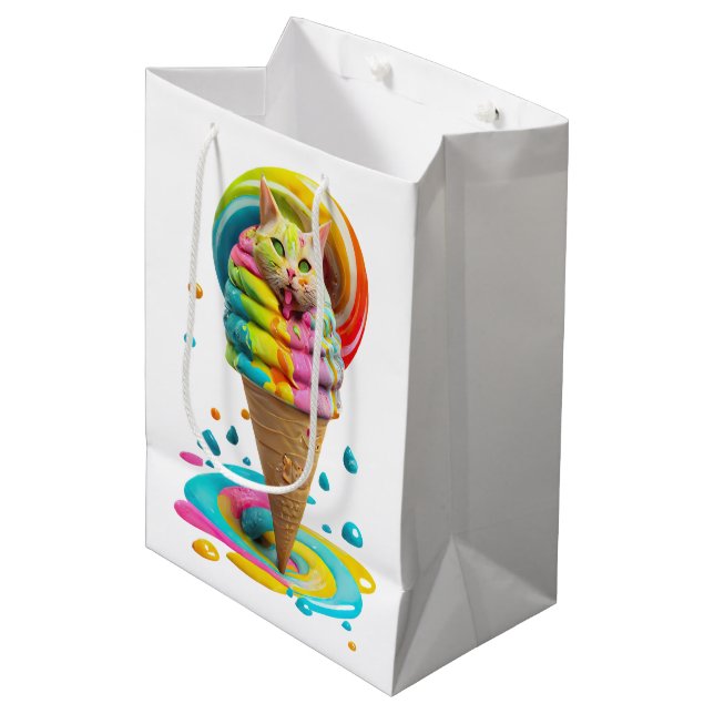 Cute Cat Ice Cream Cone colourful Medium Gift Bag (Front Angled)